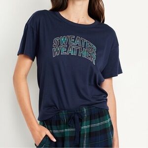 NWT Old Navy Women’s Sz Med Navy Blue Graphic Tee - Sweater Weather